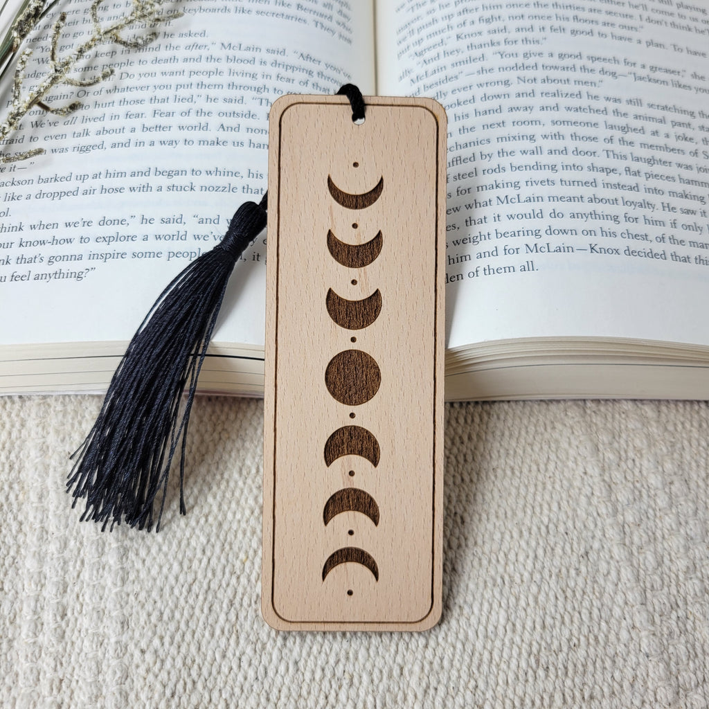 Moon phases wood bookmark
