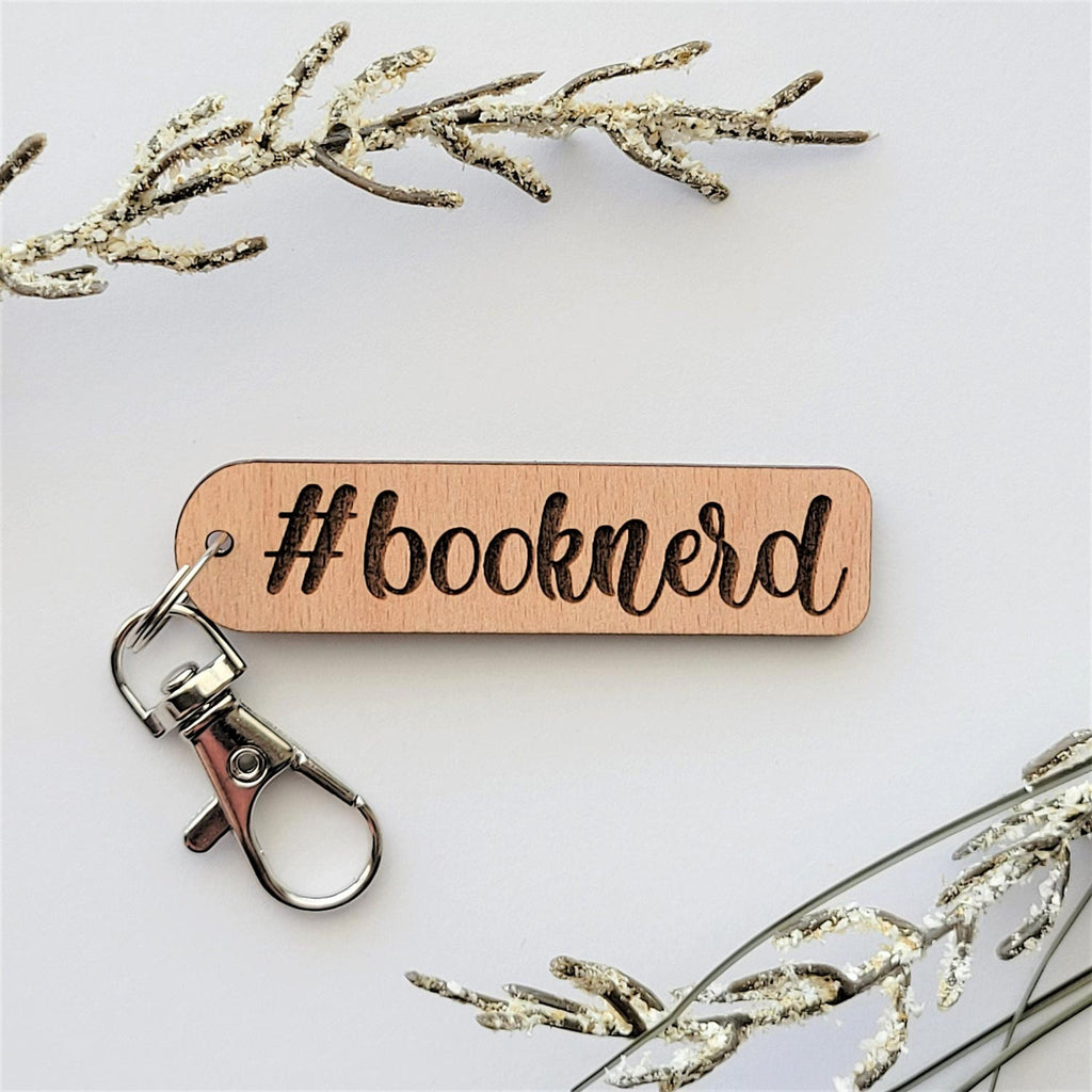 #booknerd wooden keychain