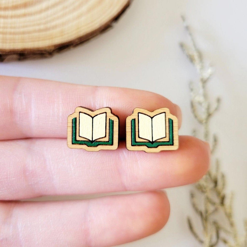 Book shaped stud earrings