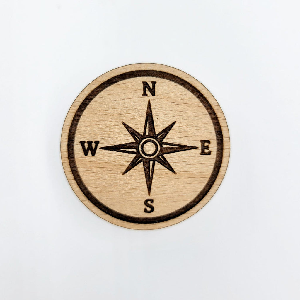Compass engraved wood pin