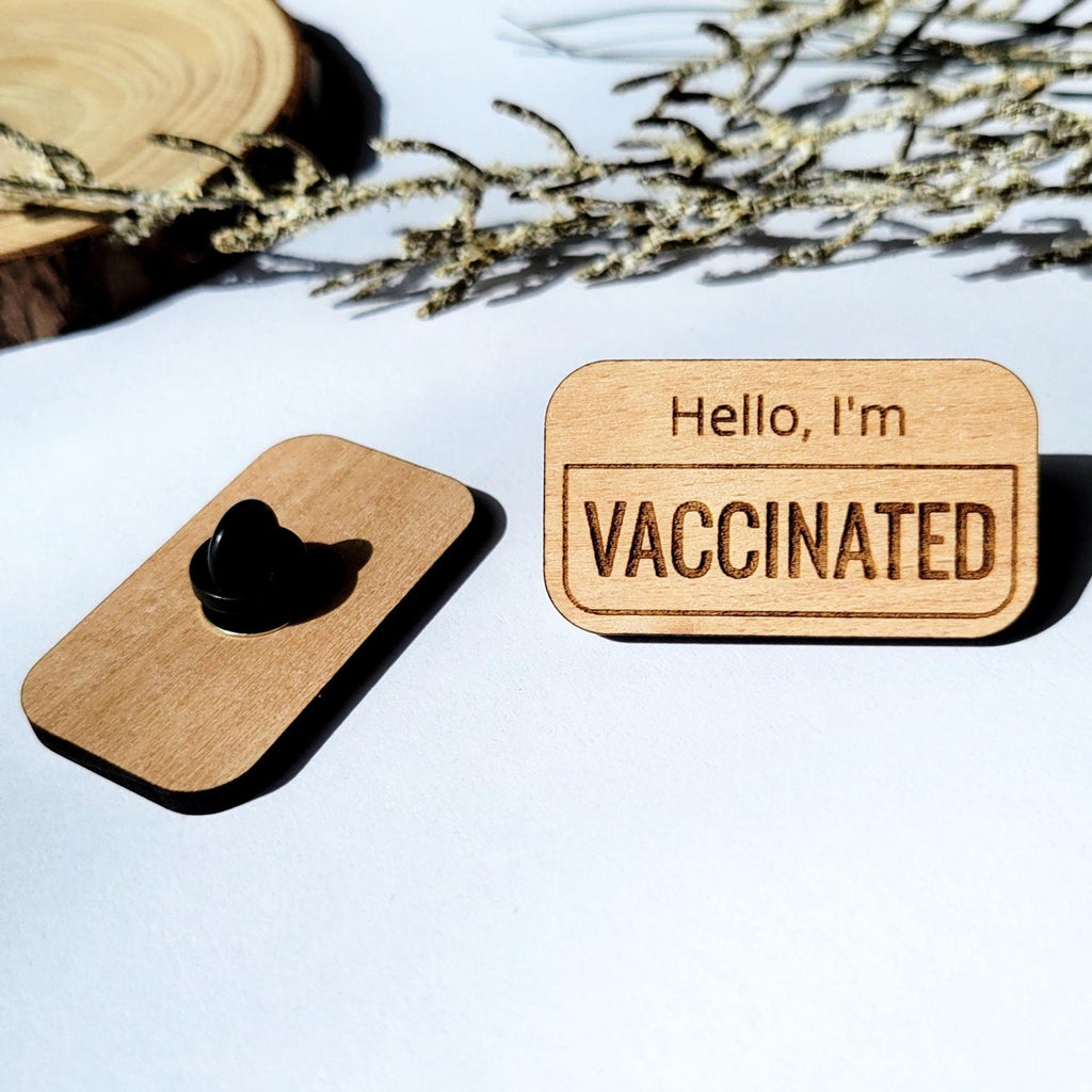 Hello, I'm vaccinated wooden pin, front and back