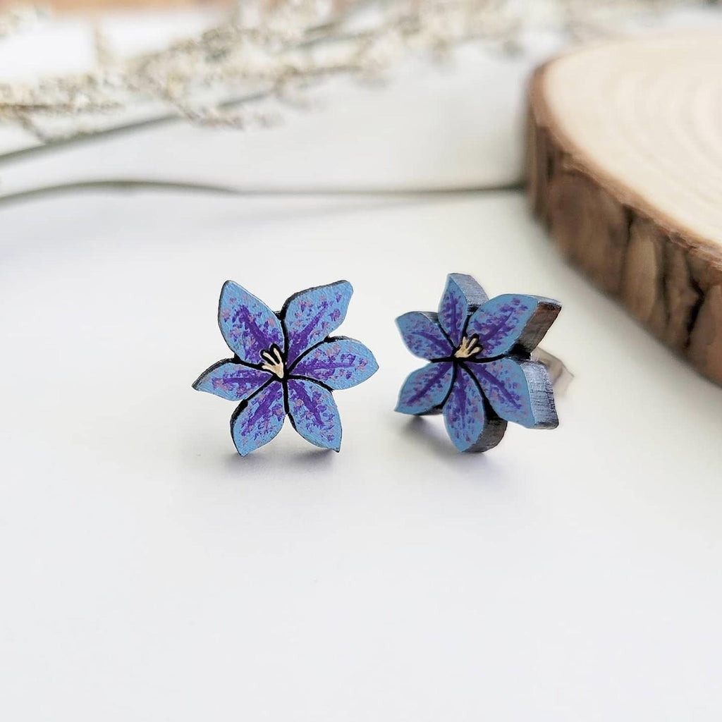 Purple and blue lily stud earrings