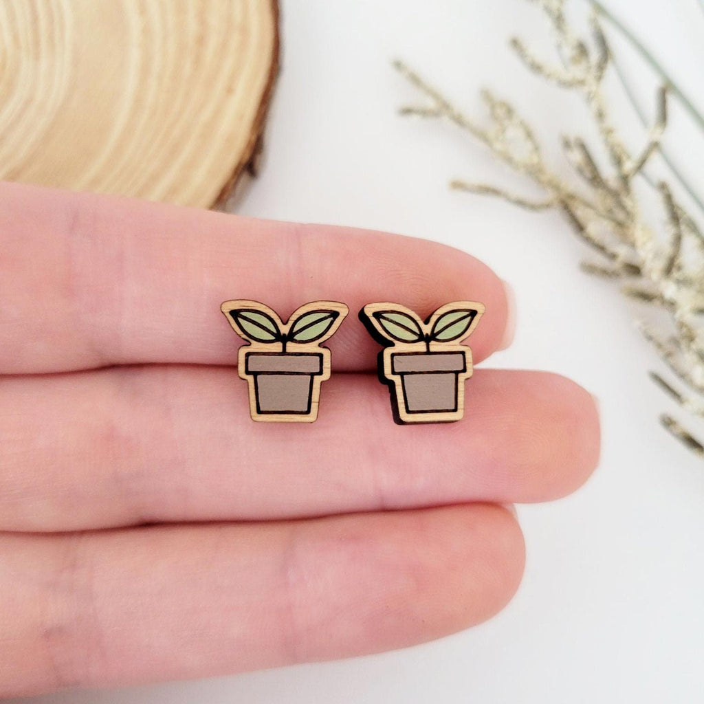 Potted plant seedling shaped stud earrings