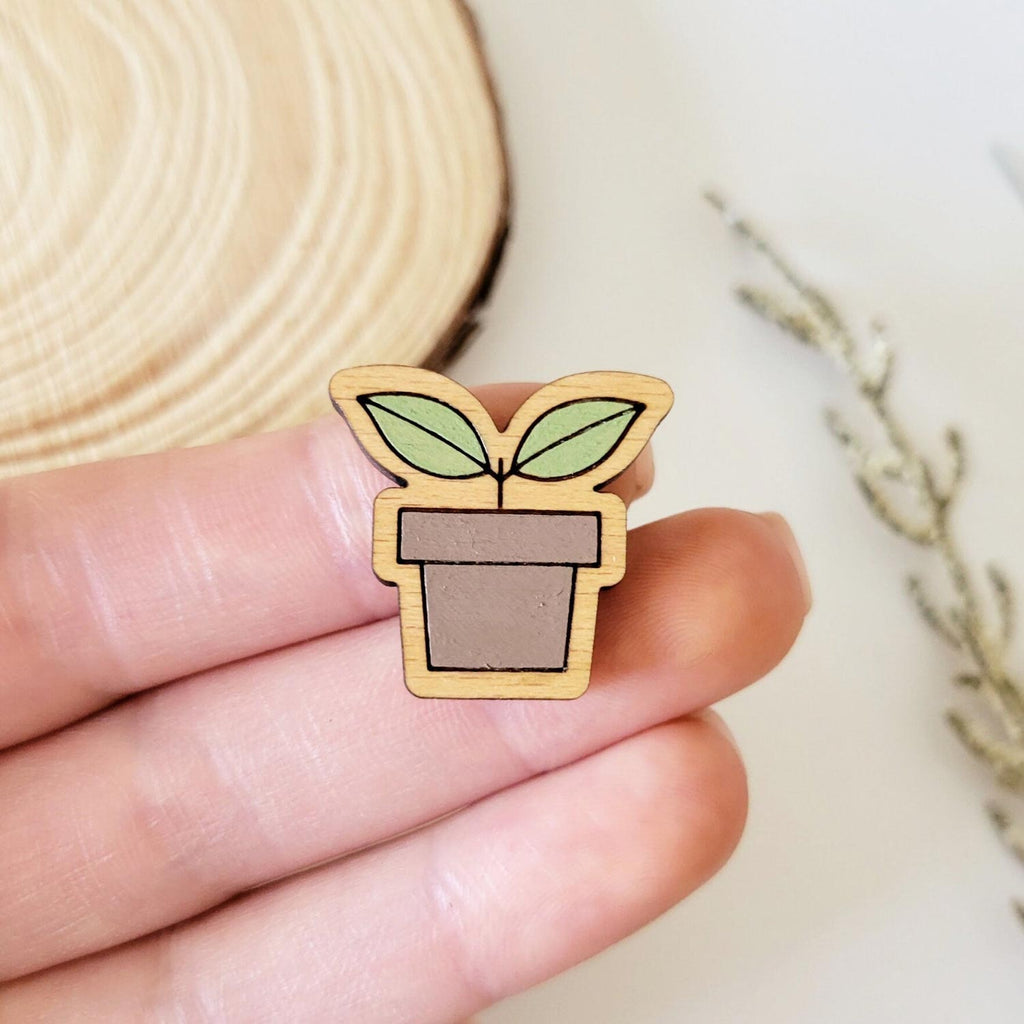 Potted plant seedling shaped wooden pin