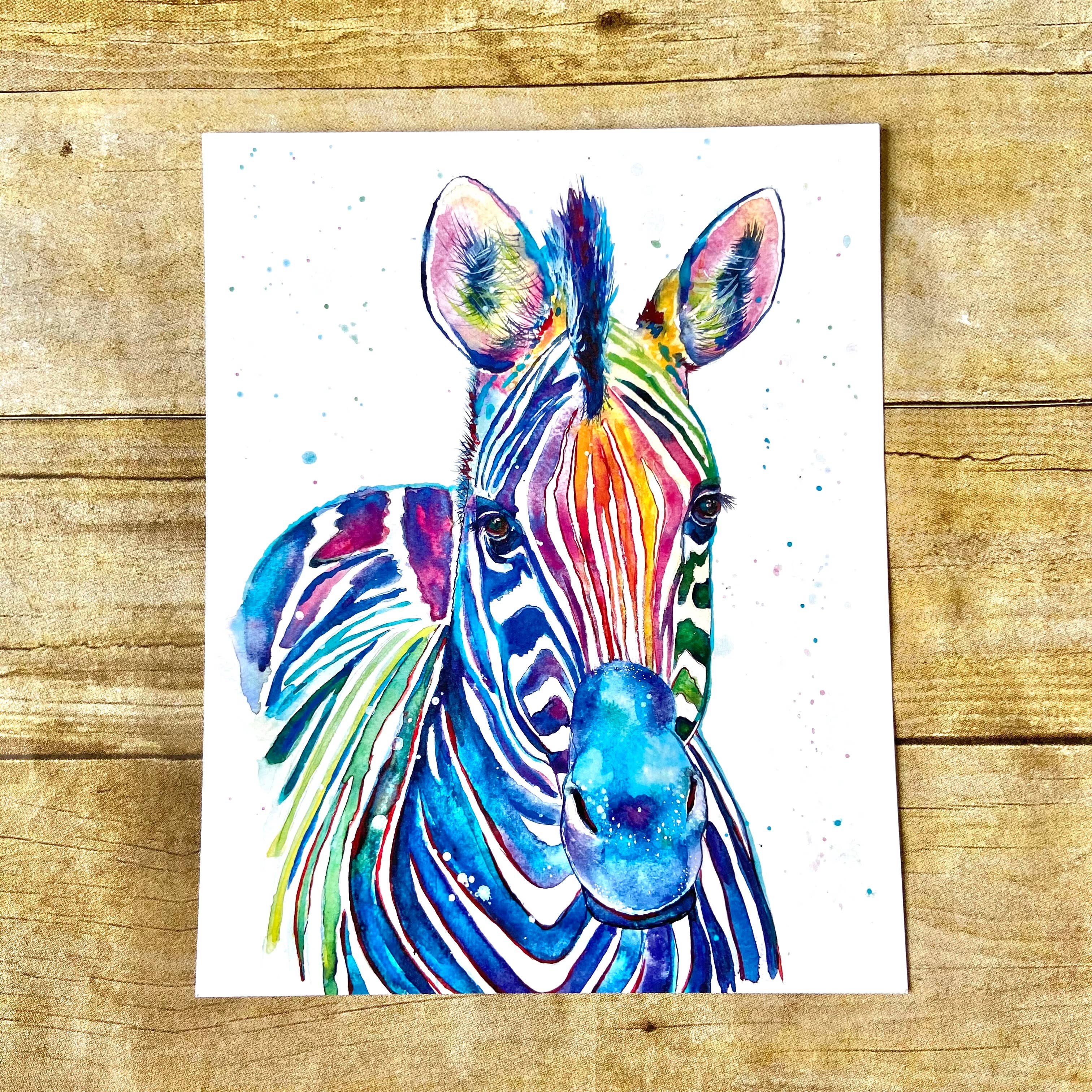 Zebra Watercolor Rainbow Animal Painting Ode to Fruit Stripes Art Print by  Olechka