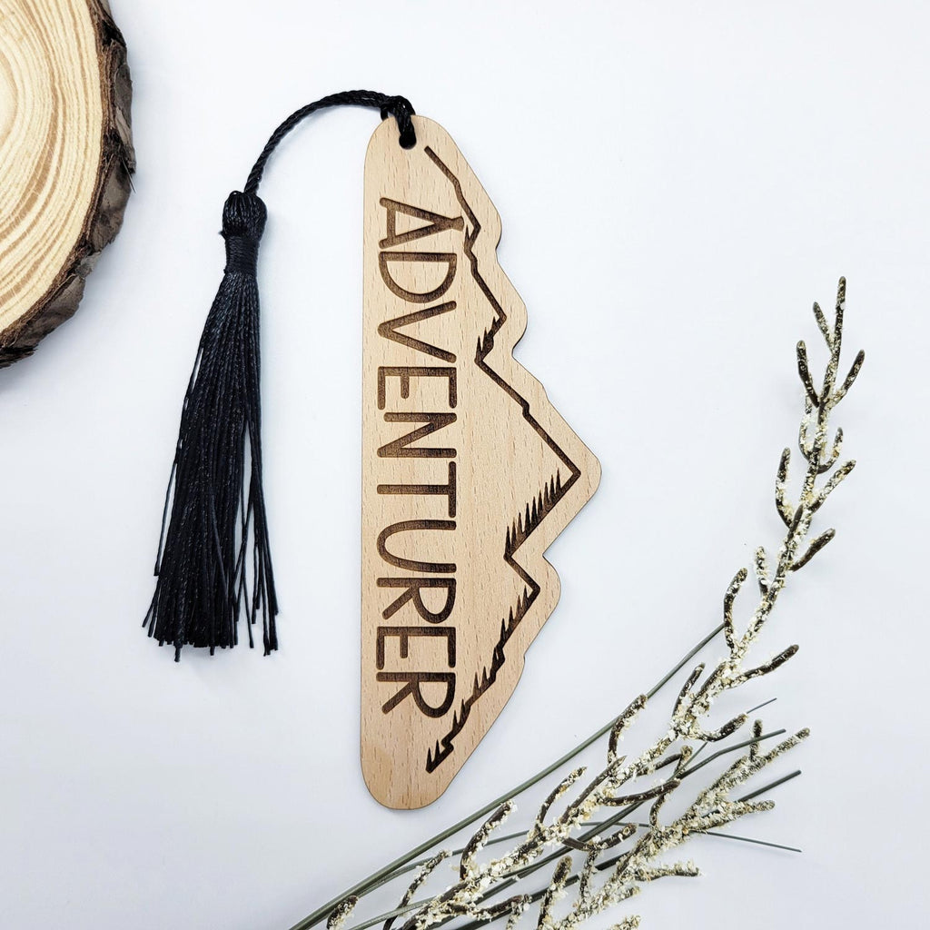 Adventurer bookmark with mountain shape cut and tassel