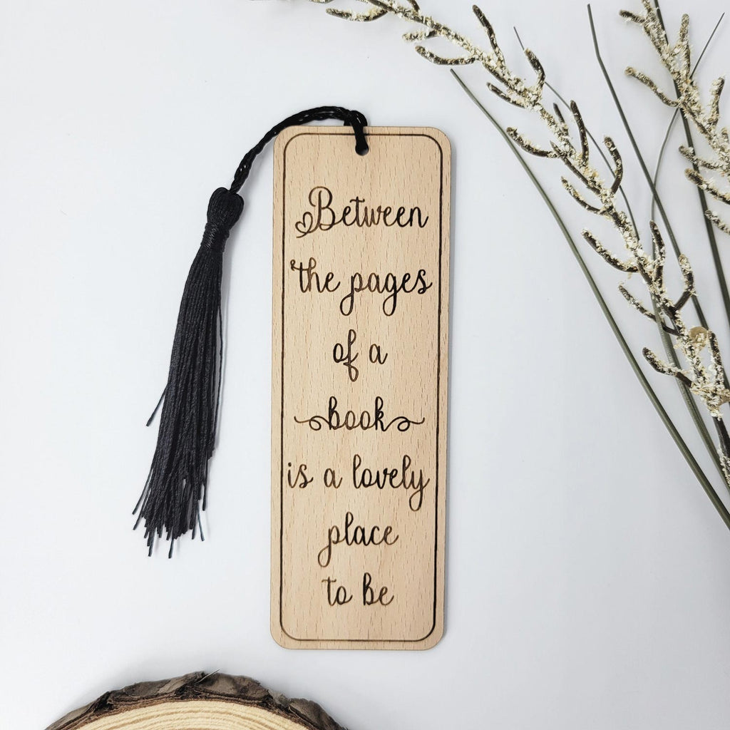 Book quote engraved wooden bookmark, with a tassel
