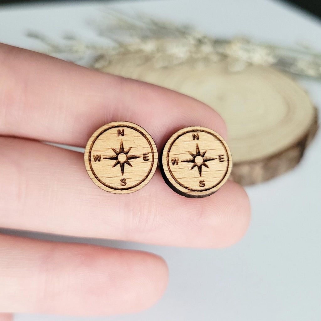 Compass engraved stud earrings