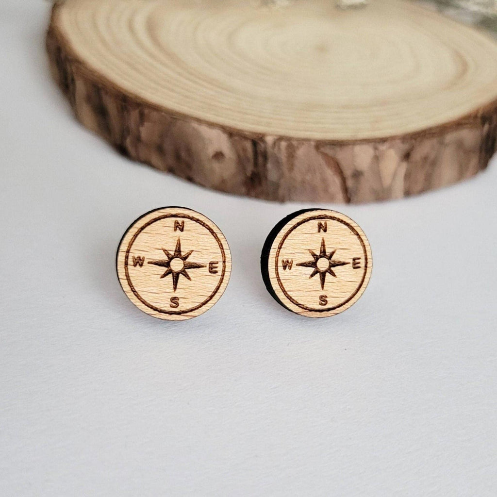 Compass engraved stud earrings