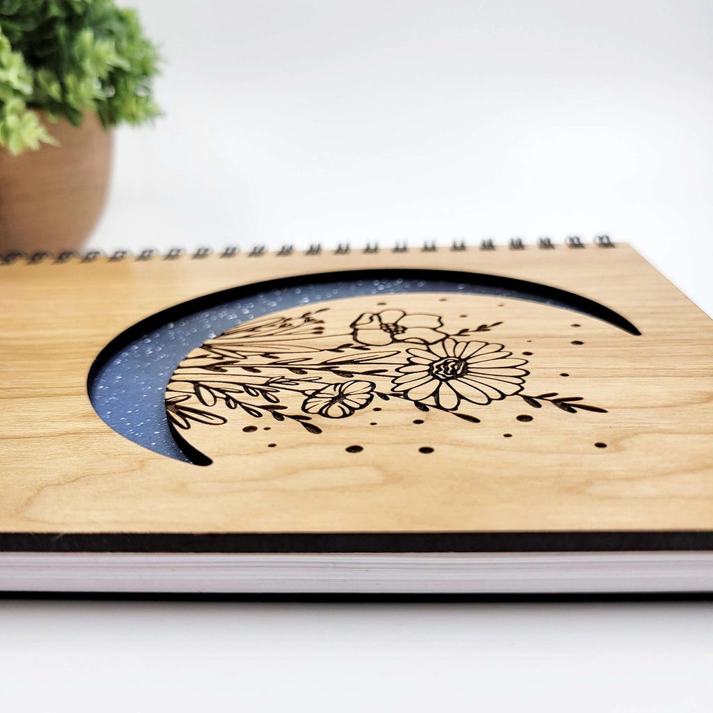Floral moon wood journal