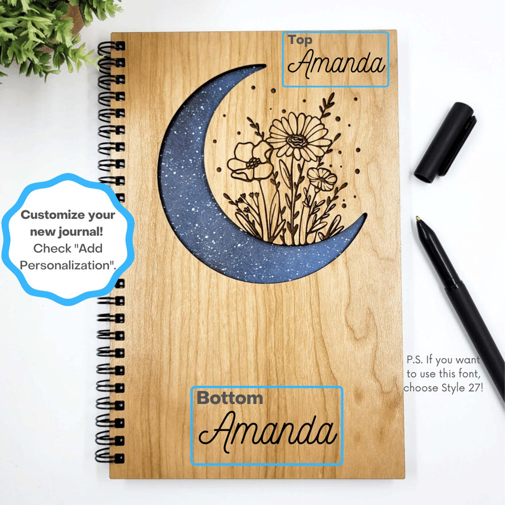 Floral moon wood journal: customize your new journal!