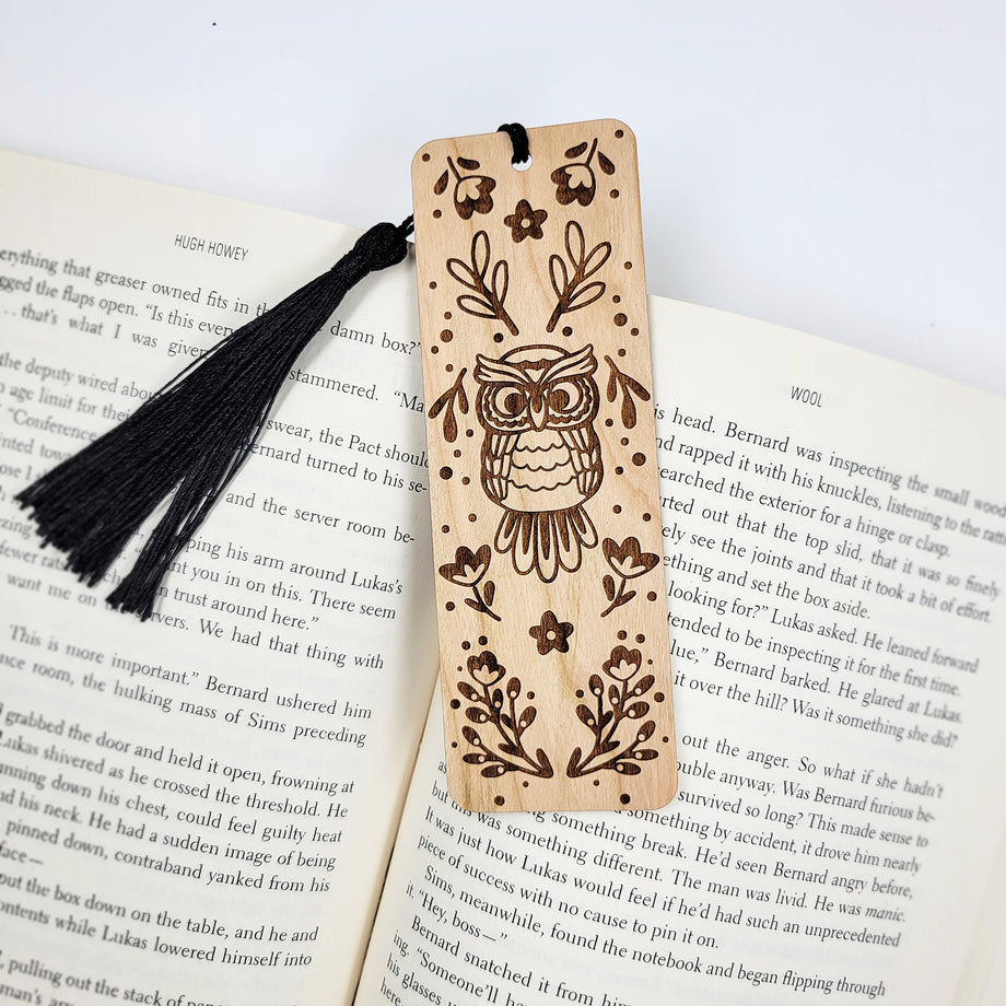 Whimsical mushrooms wood bookmark