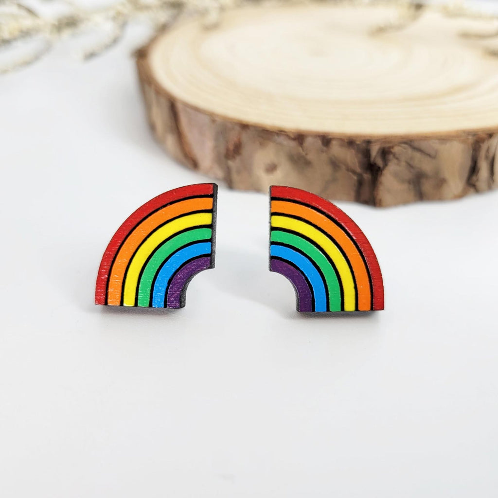 Half rainbow colored stud earrings