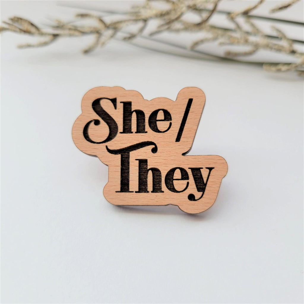 She/They pronoun pin