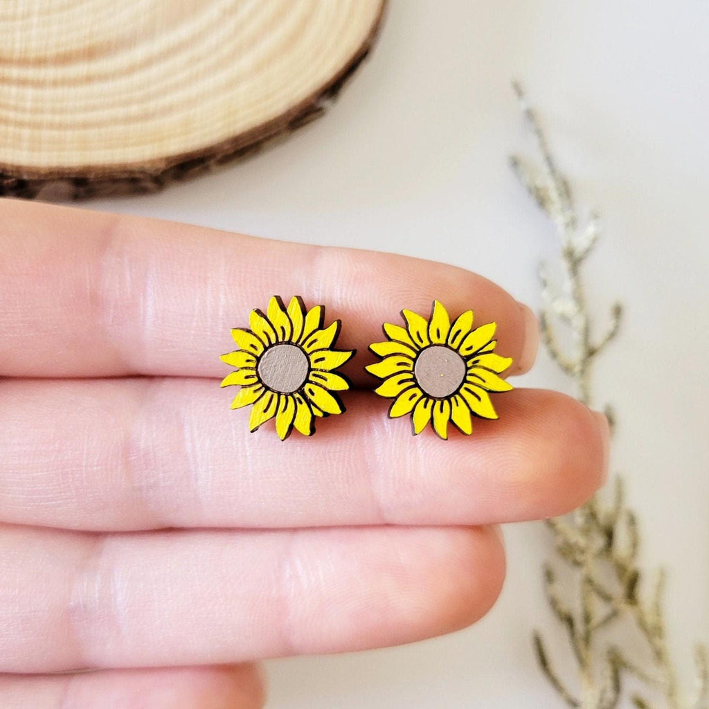 Sunflower shaped yellow stud earrings