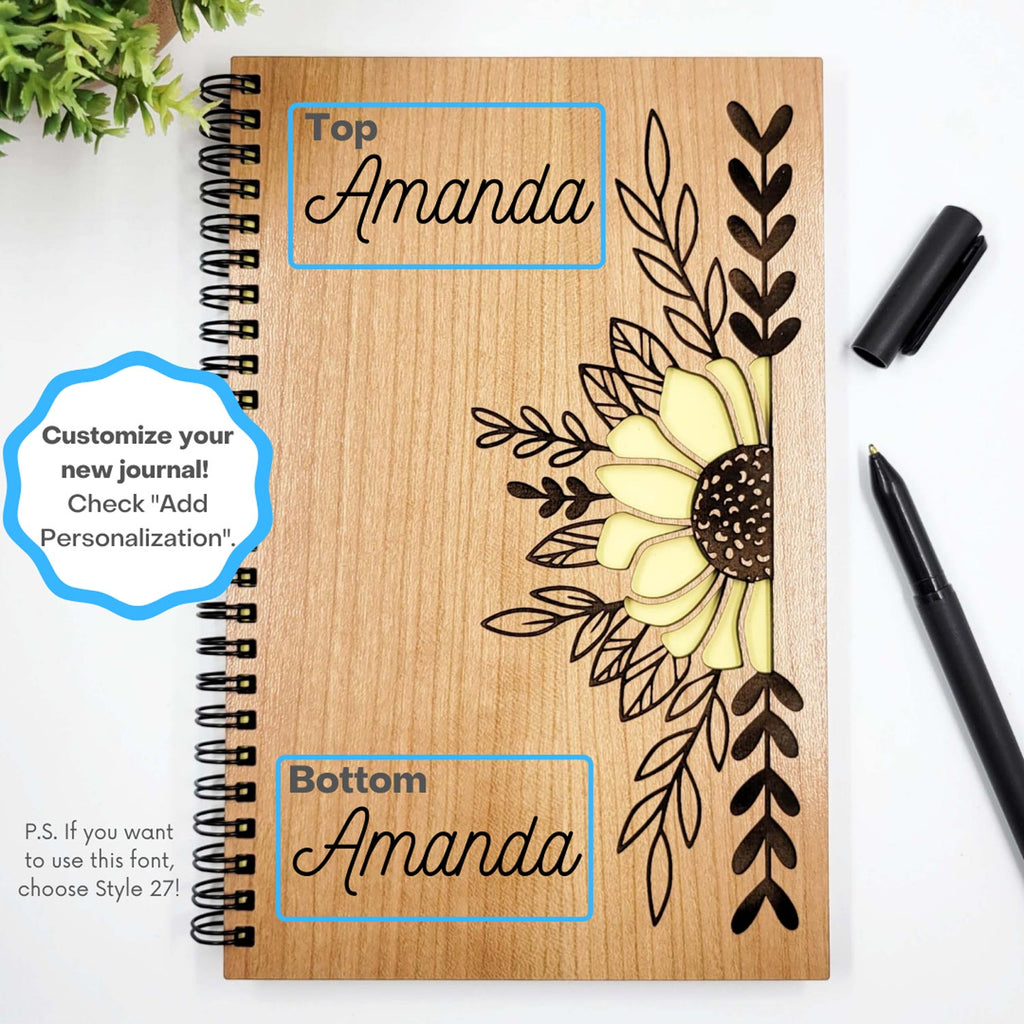 Customize your sunflower cut wood journal