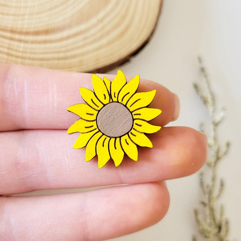 Sunflower shaped wood pin