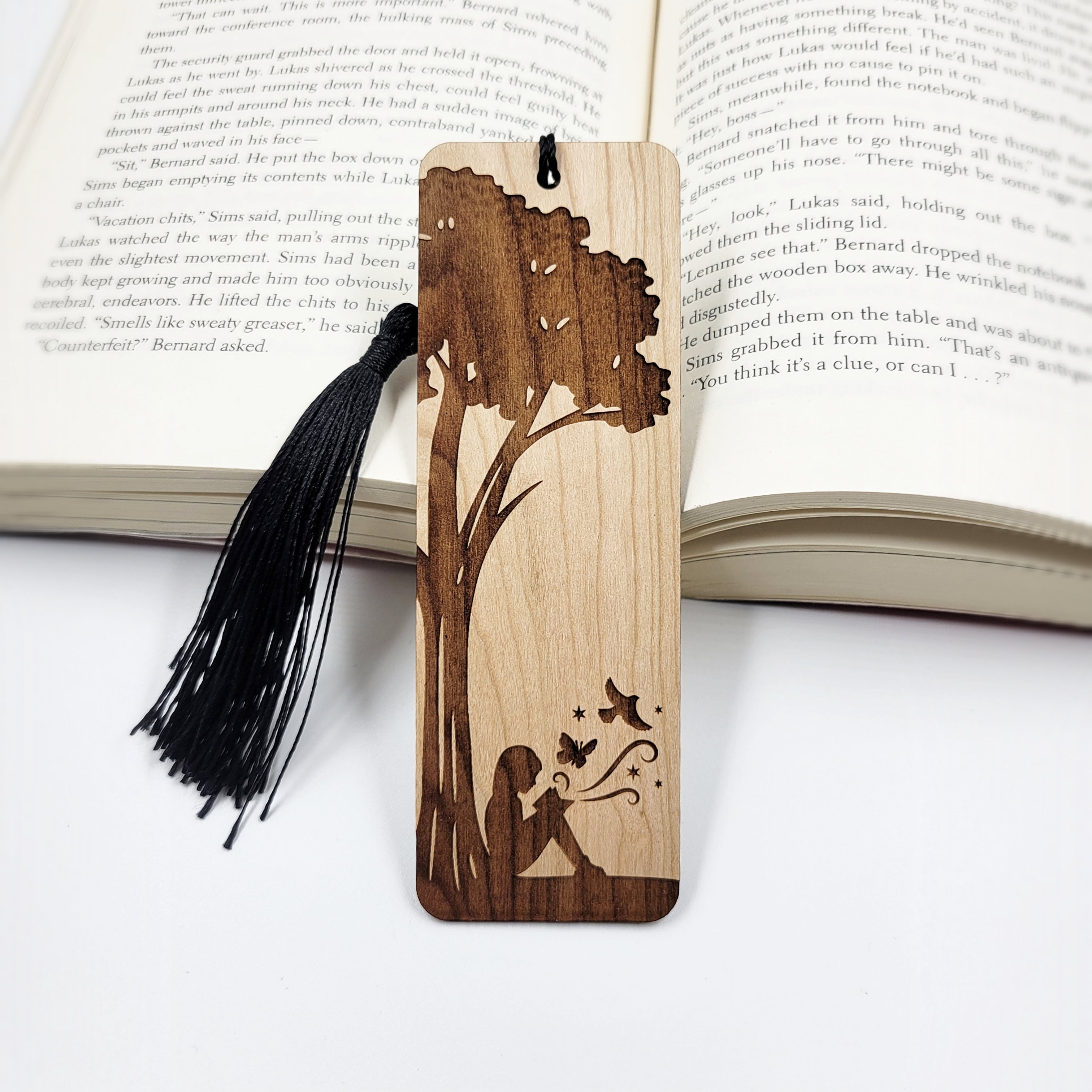 Treeside reading wood bookmark